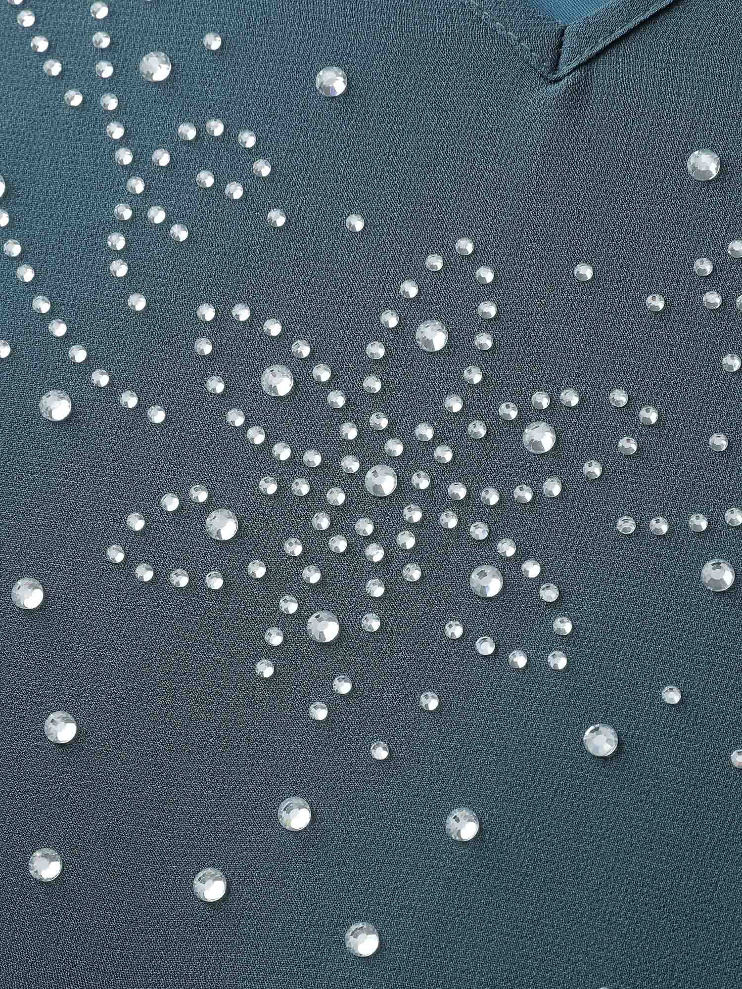 Shimmery Hotfix Rhinestone Layered Midi Dress