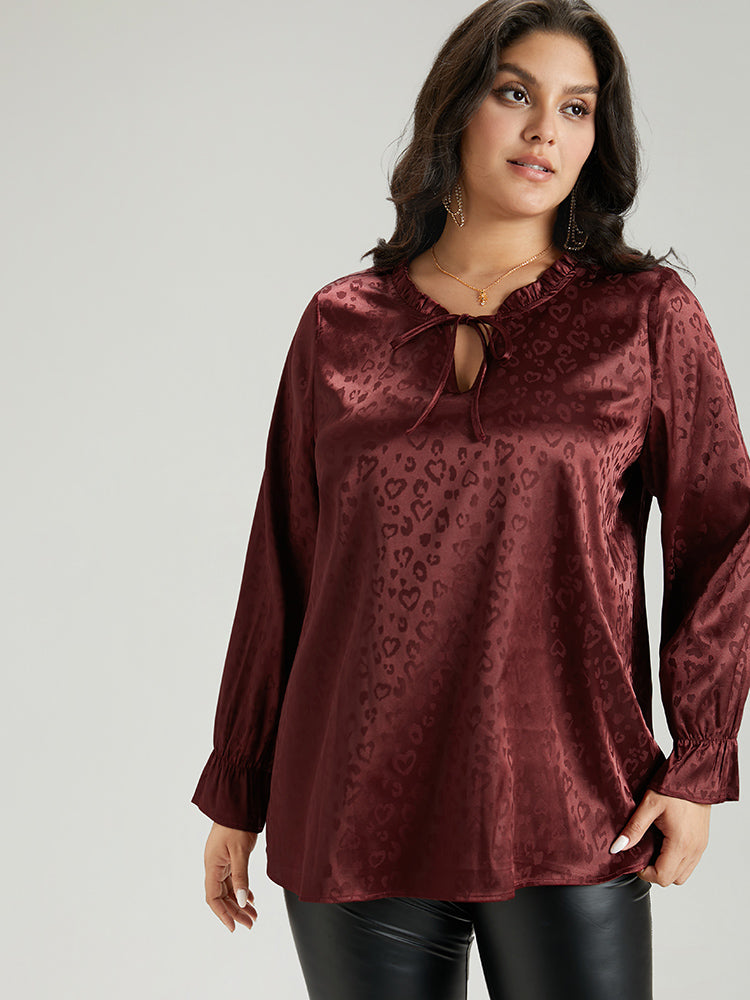 Solid Knot Neck Frill Trim Flutter Sleeve Blouse