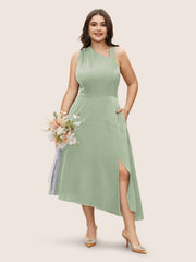 Solid Asymmetrical Neck Split Hem Dress