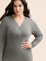 Solid Knit Zipper Midi Dress