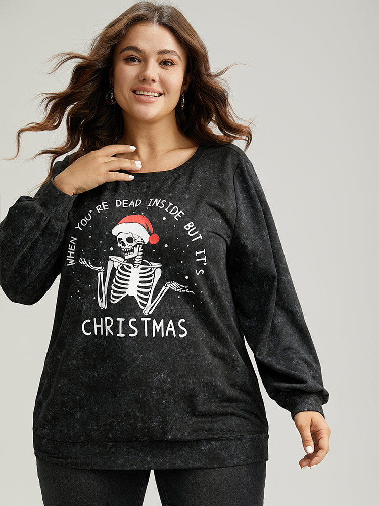 Christmas Vintage Skull Print Crew Neck Sweatshirt