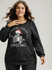 Christmas Vintage Skull Print Crew Neck Sweatshirt