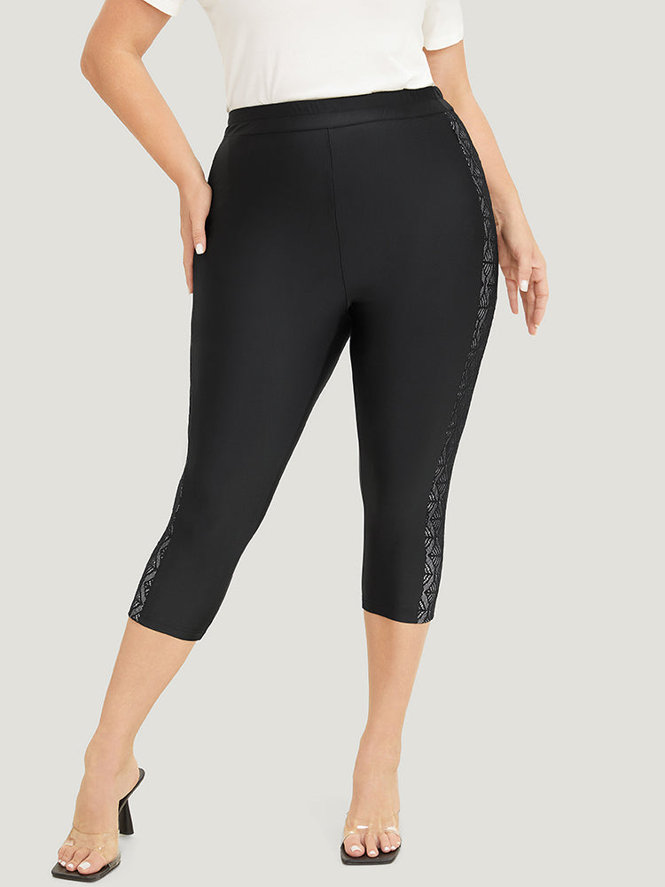 Solid Crochet Lace High Rise Cropped Leggings