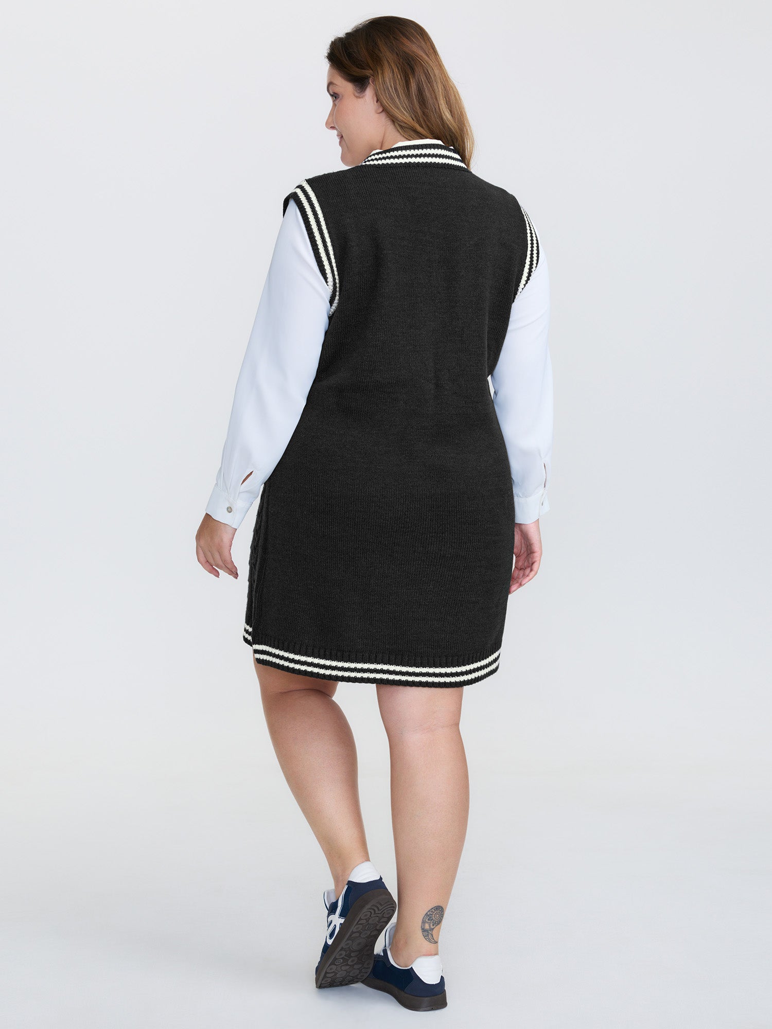Textured Stripe Pinafore Mini Sweater Dress