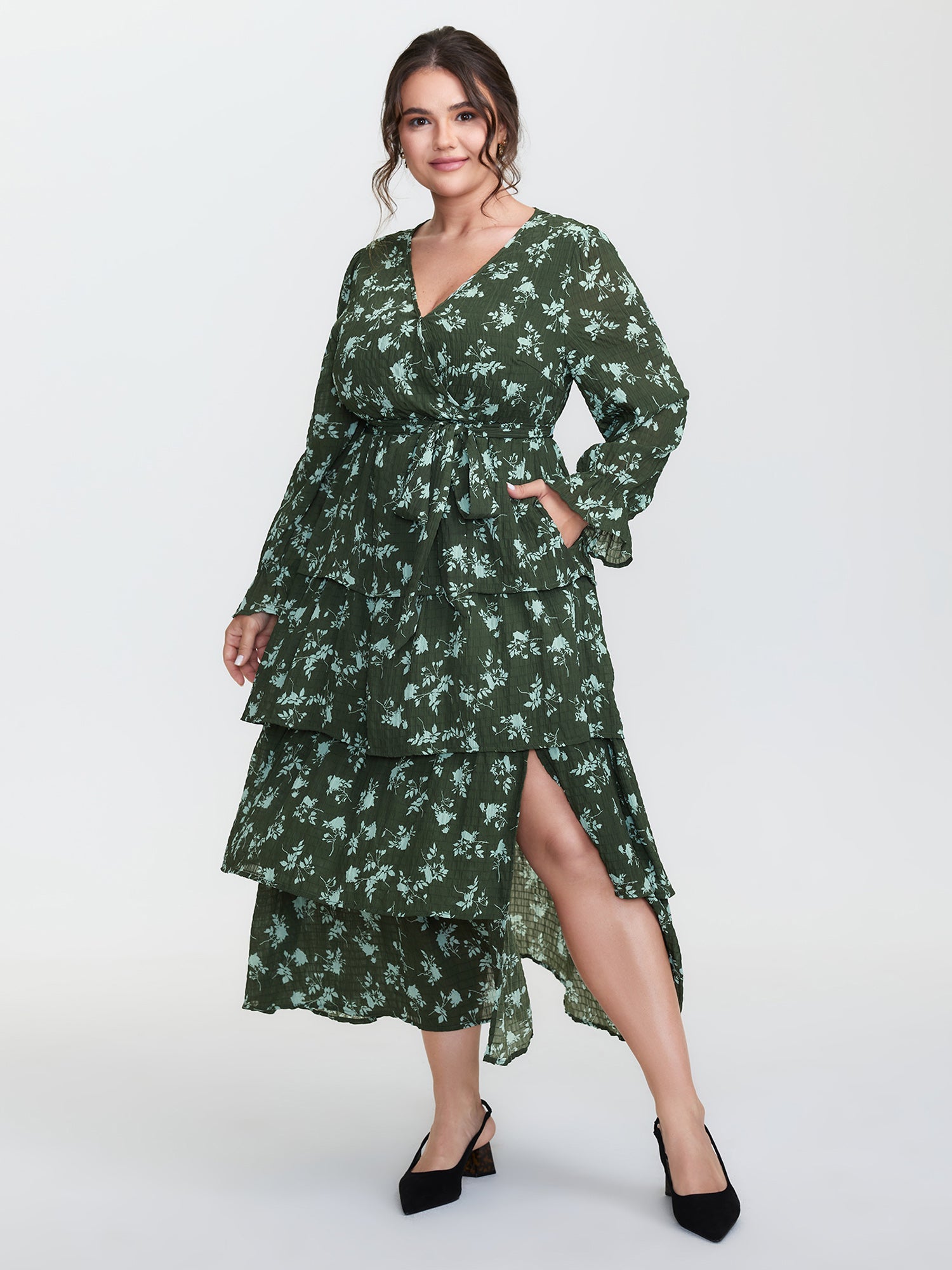 Silhouette Flower Tiered Belted Maxi Dress