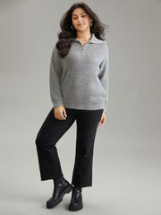 Solid Knit O Ring Half Zip Pullover