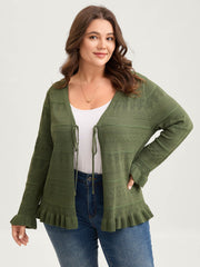 Ruffled Hem Front Tie Textured Lightweight Cardigan