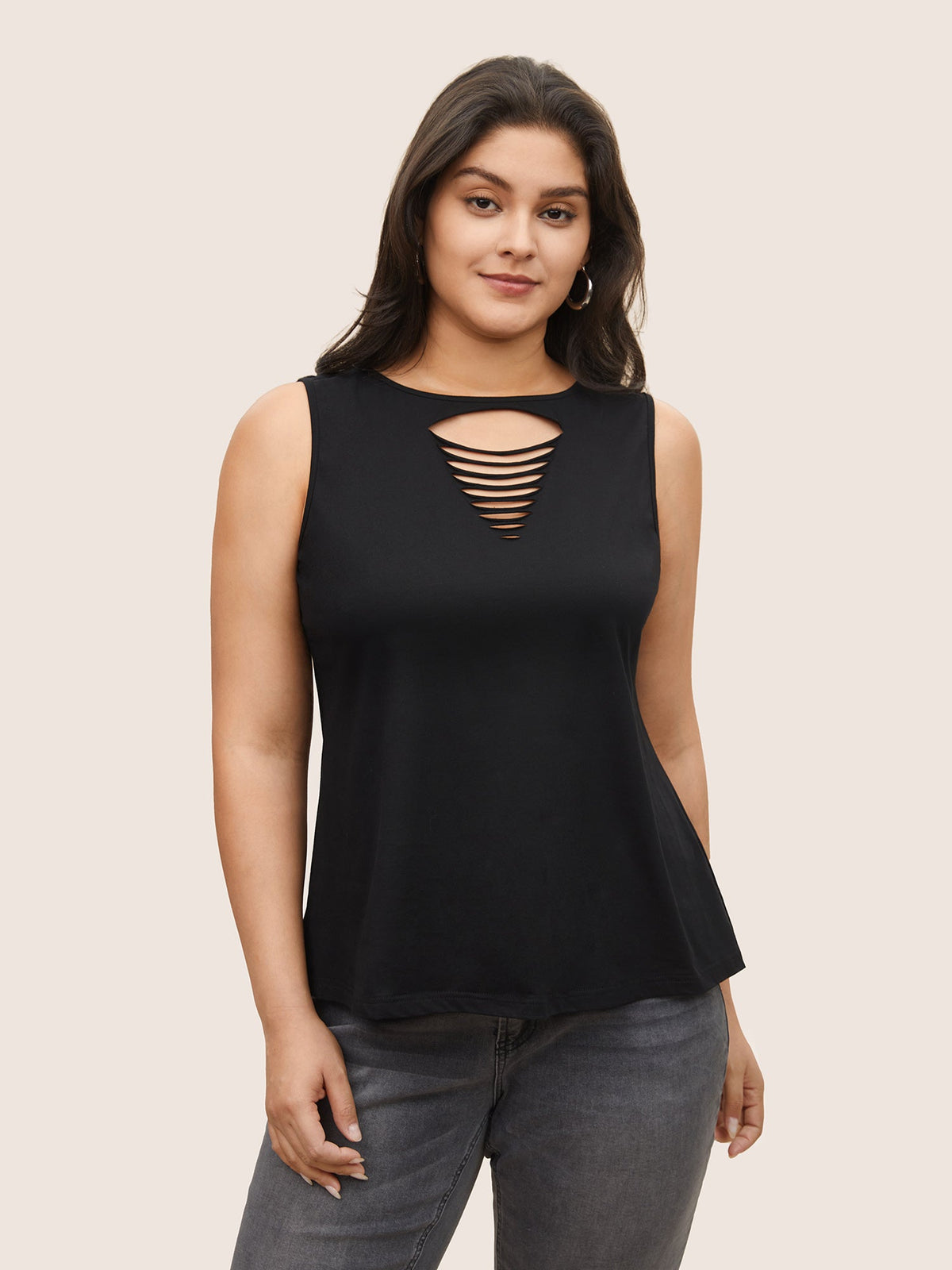 Solid Ladder Cut Out Tank Top