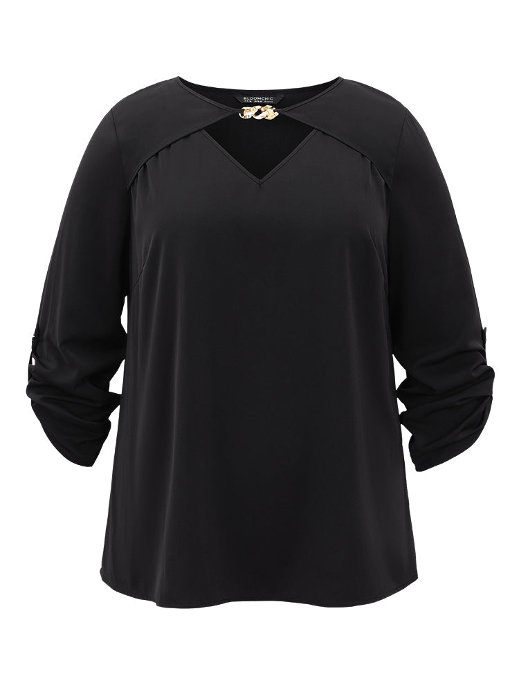 Static-Free Plain Keyhole Chain Detail Blouse