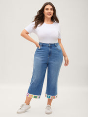 Floral Crochet Hem Bootcut Jeans