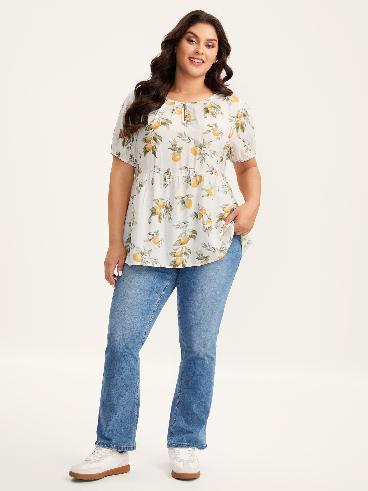 Citrus Print Bow Backless Blouse