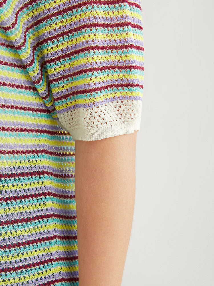 Striped Contrast Round Neck Knit Top