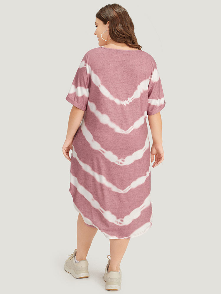 Tie Dye Striped Two Tone V Neck Pocket Dress