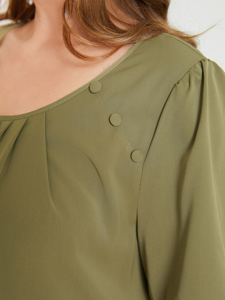 Solid Pleated Button Detail Blouse