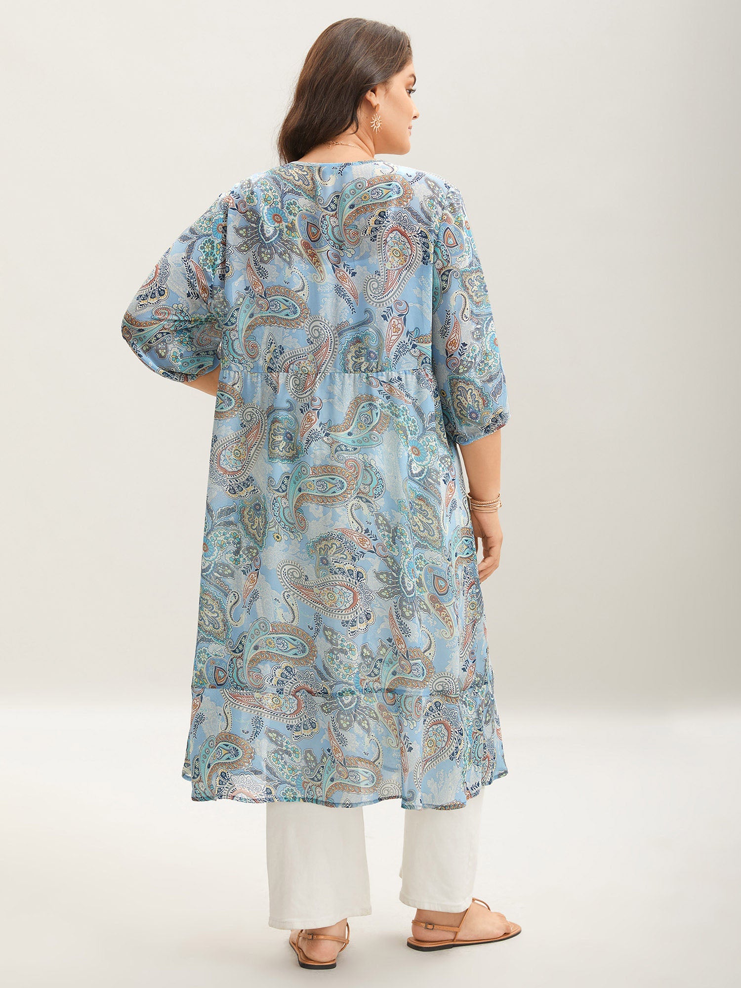 Paisley Print Sheer Tied Kimono Cardigan