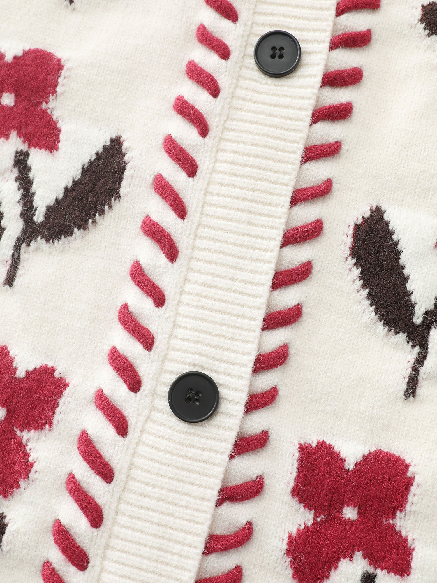 Floral Handmade Stitches Jacquard Knit Cardigan