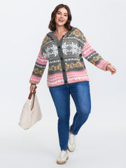 Fair-Isle Pattern Jacquard Knit Cardigan