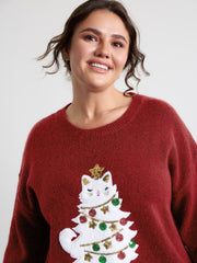 Festive Cat Tree Colorful Pullover