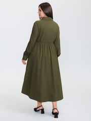 Arc Hem Cinched-Waist Shirt Maxi Dress