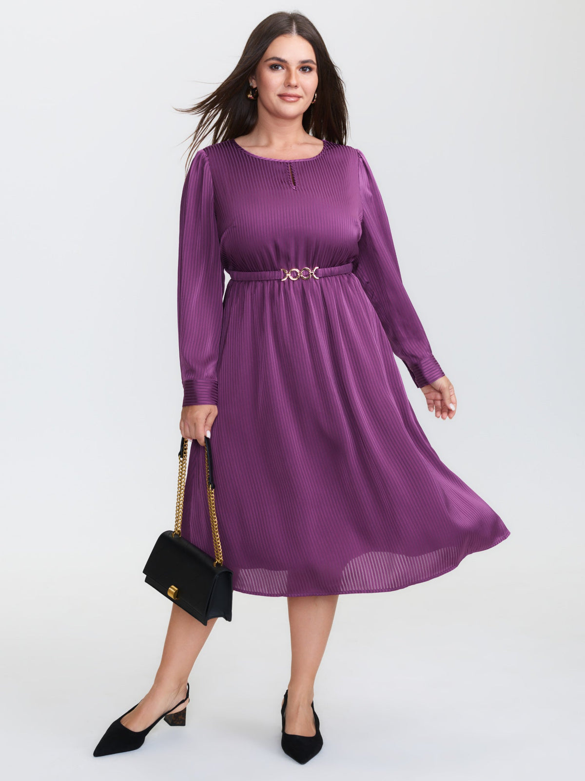 Shimmery Loop Belted Waist Midi Dress