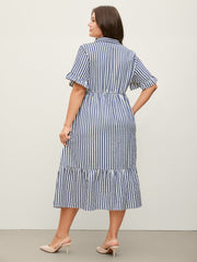 Striped Tie-Front Midi Shirt Dress