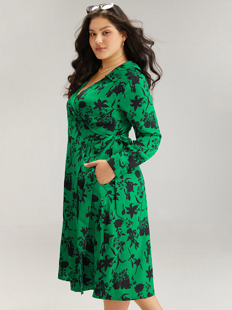 Silhouette Floral Print Bowknot Side Dress