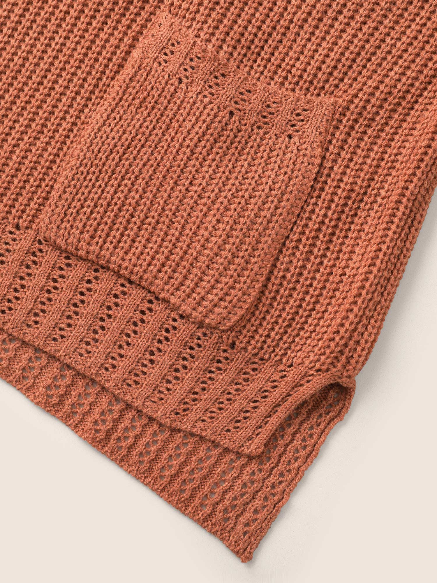 Solid Pocket Pointelle Knit Split Hem Pullover