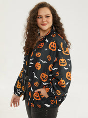 Halloween Graphic Zipper Fly Pocket Coat