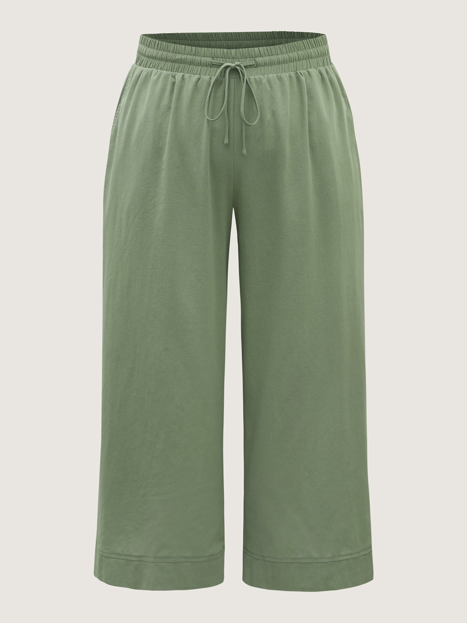 Shirred Drawstring Solid Wide-Leg Pants