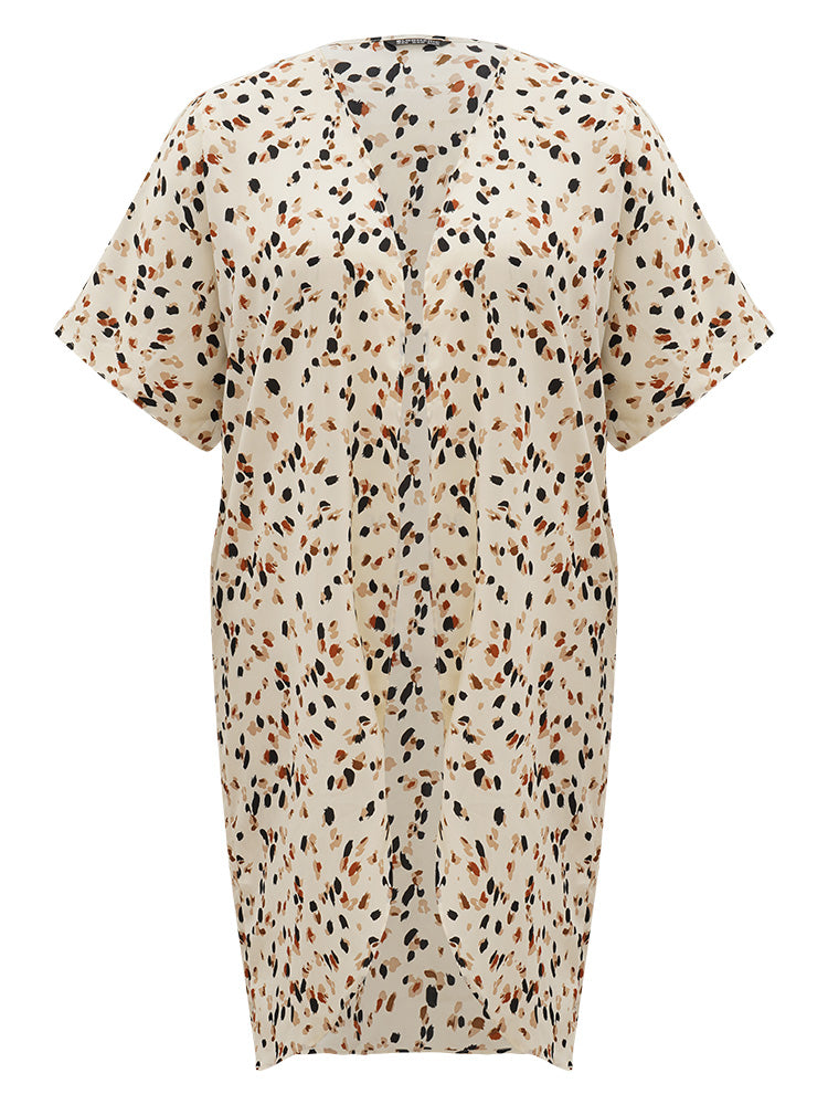 Allover Print Open Front Dolman Sleeve Kimono