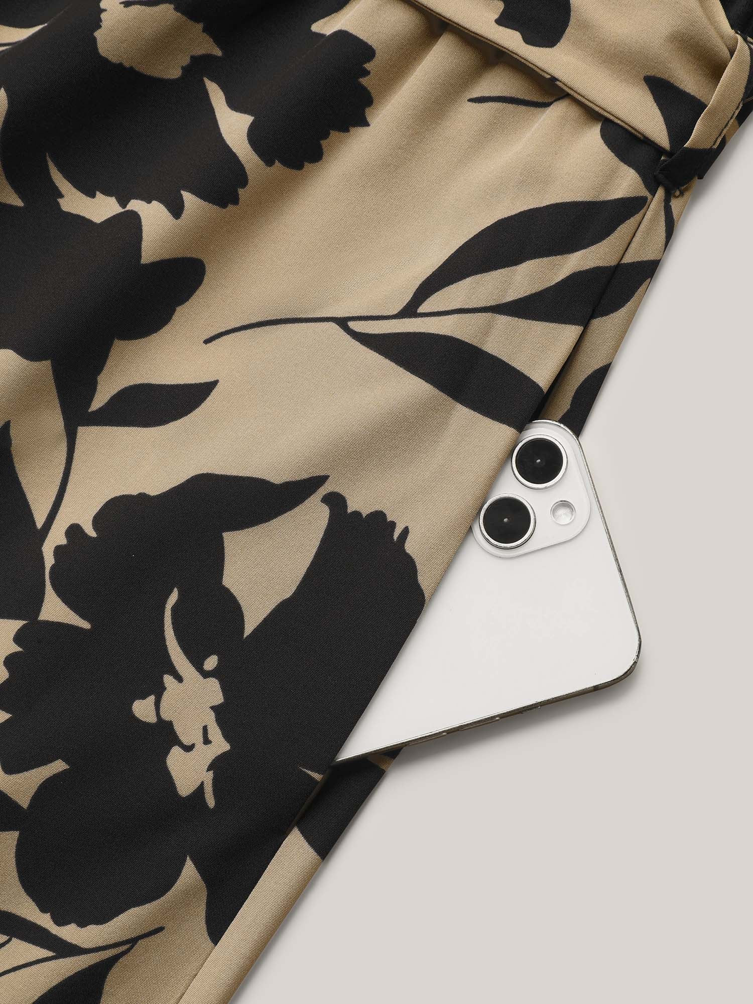 Floral Print Spliced Belted Wide-Leg Jumpsuit