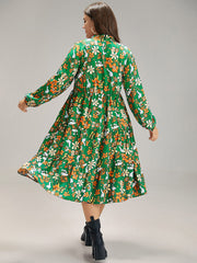 Floral Print Keyhole Shirred Dress