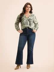 Silhouette Floral Print Ruffle Trim Blouse