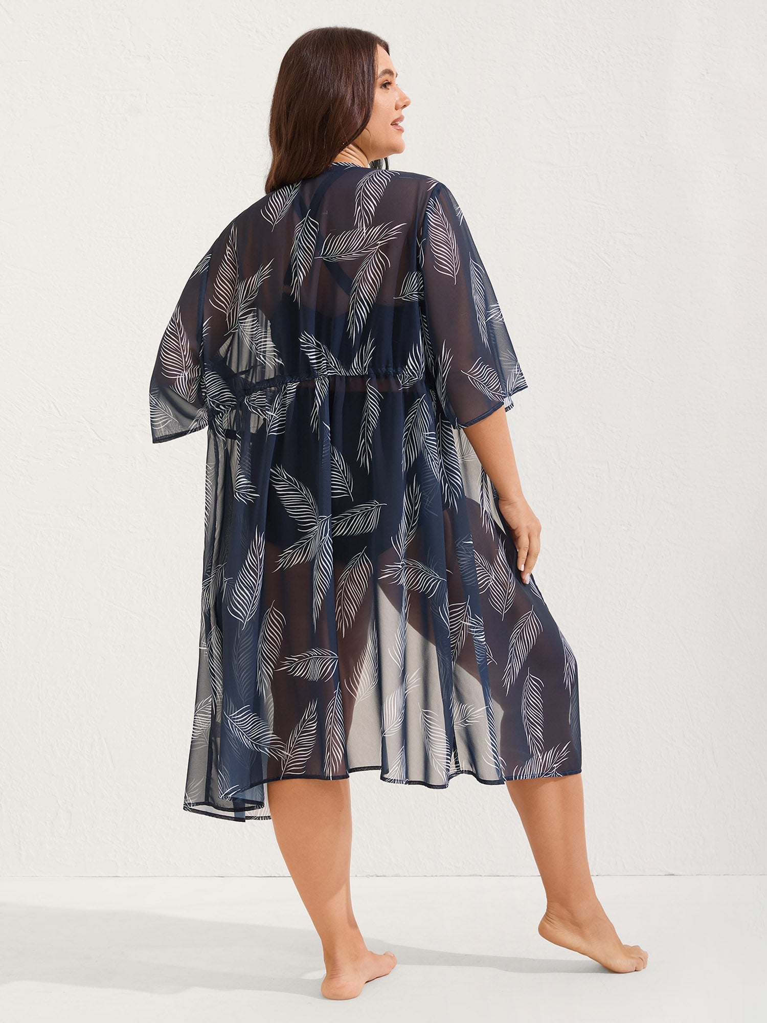 Chiffon Feather Print Sheer Kimono