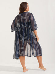 Chiffon Feather Print Sheer Kimono