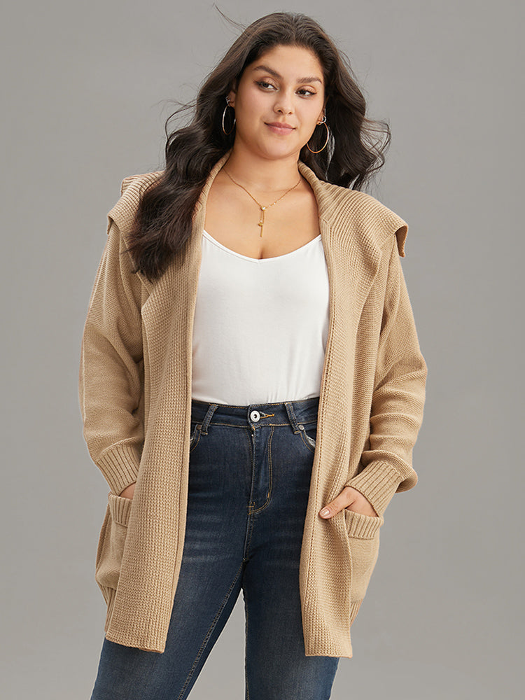 Solid Lapel Collar Pocket Open Front Cardigan