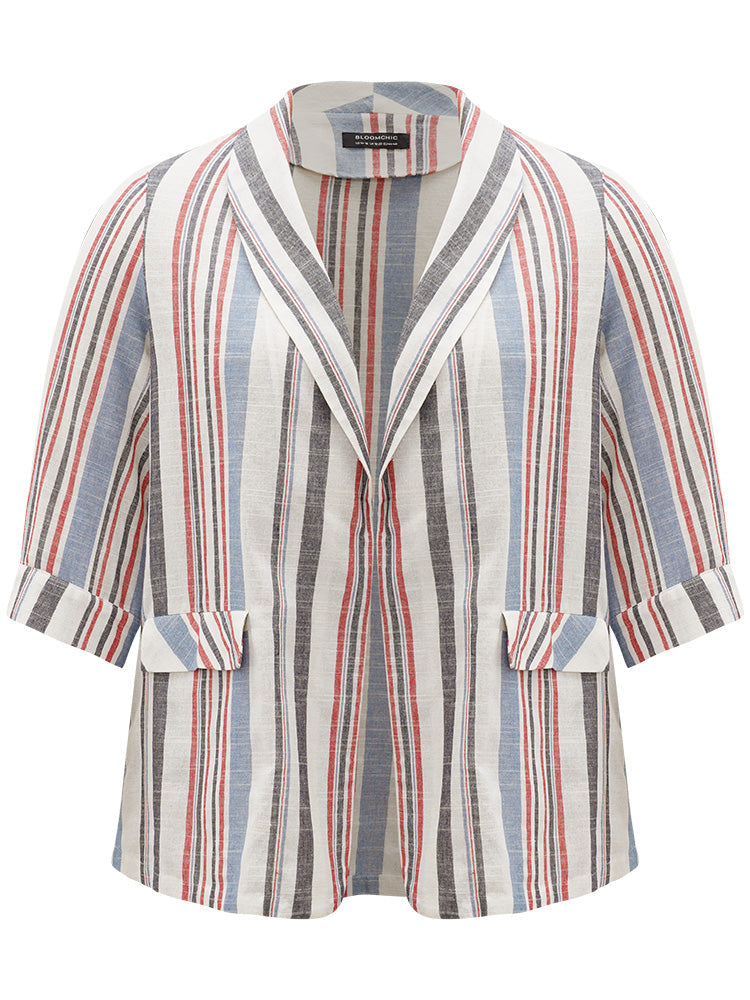 Striped Lapel Collar Pocket Open Front Blazer