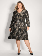 Shimmery Gold Silver Sequin Wrap Party Dress