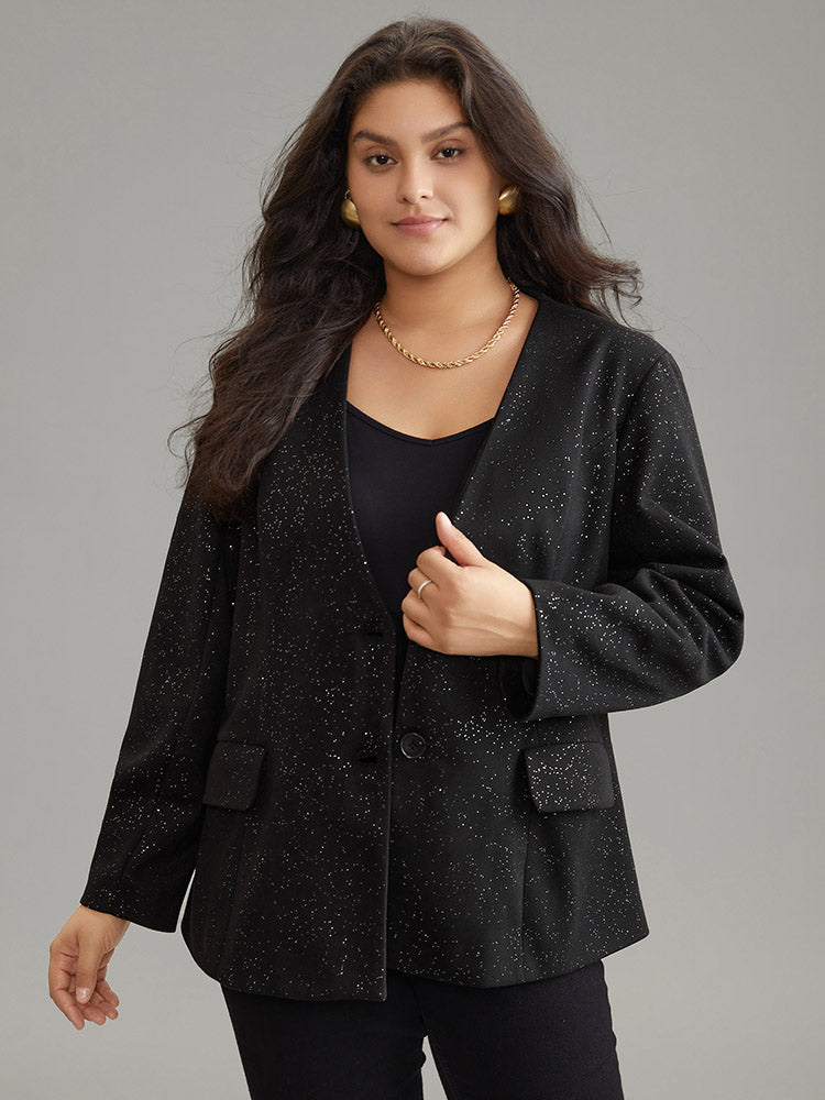 Glitter Flap Pocket Button Down Blazer