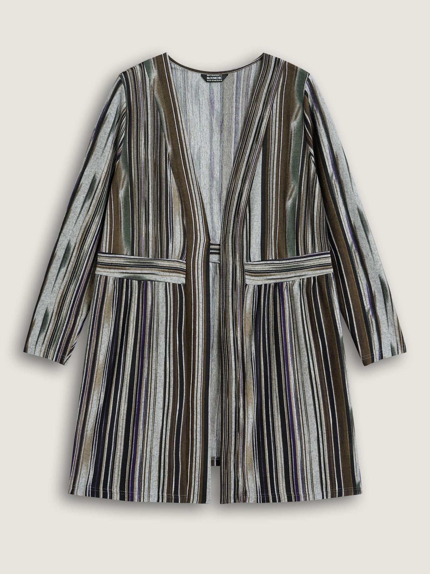 Colored Striped Open Front Waist Defining Jacket