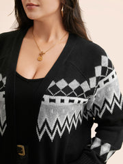 Bandana Geometric Raglan Sleeve Cardigan