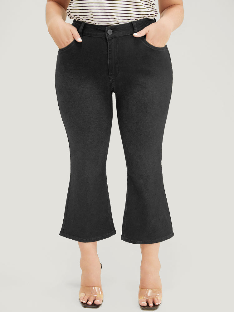 Bootcut Slightly Stretchy High Rise Black Wash Cropped Jeans