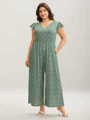 Floral Print Backless Ruffled Jumpsuit