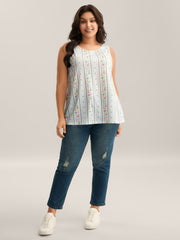 Floral Print Panels Fitted Tank Top