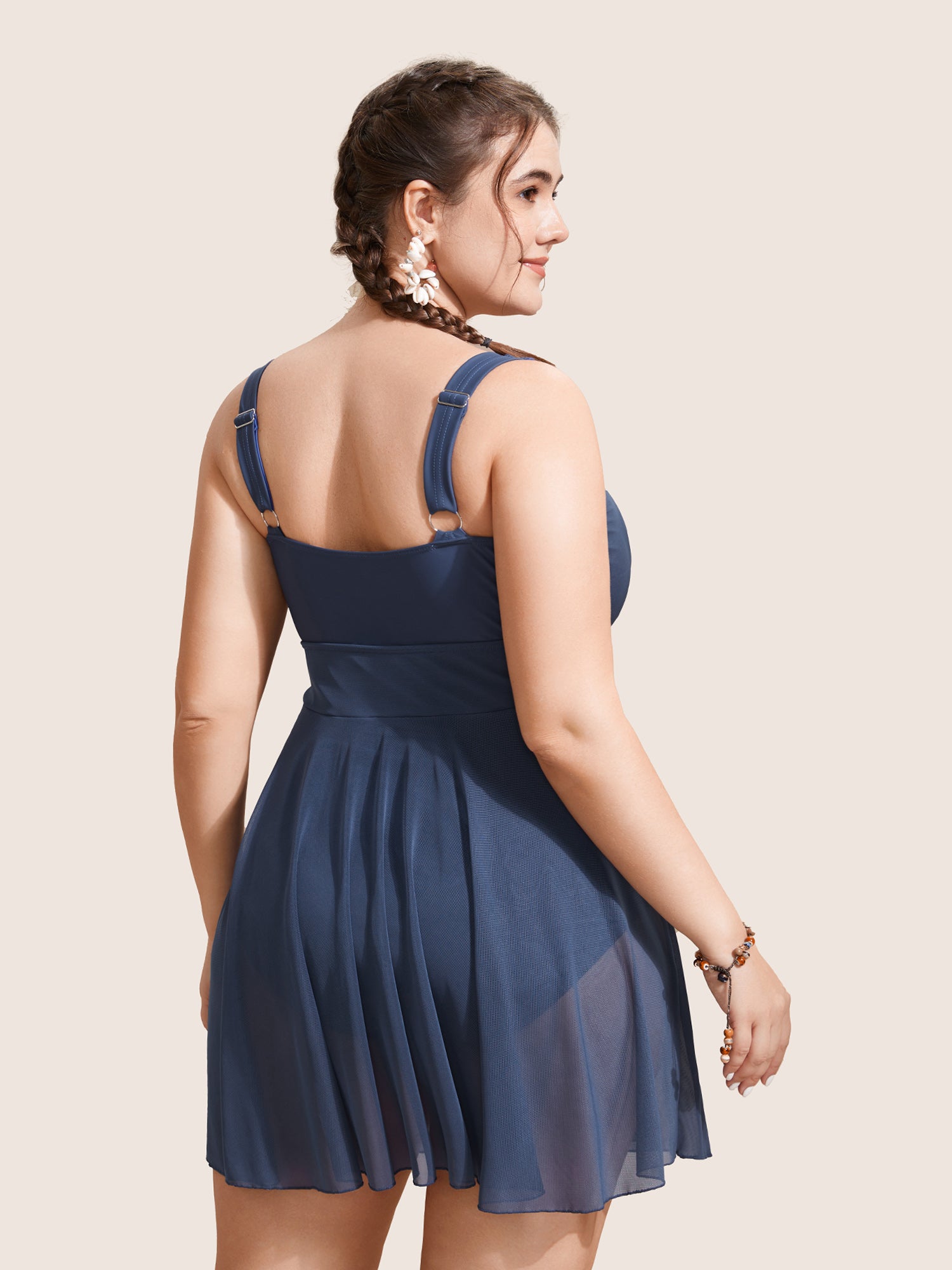 See Through Patchwork Gathered Swim Dress