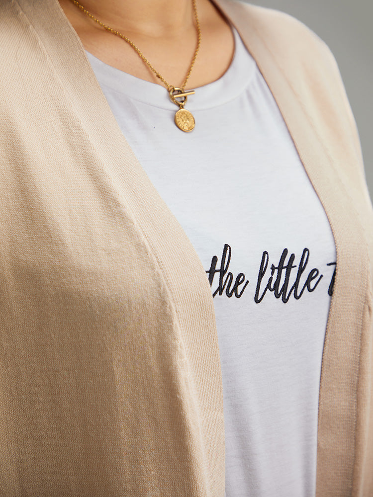 Solid Elastic Cuffs Open Front Cardigan