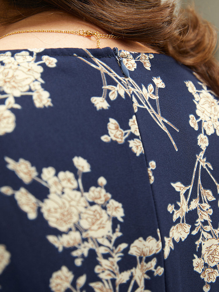 Floral Print Bell Sleeve Pocket Belted Jumpsuit