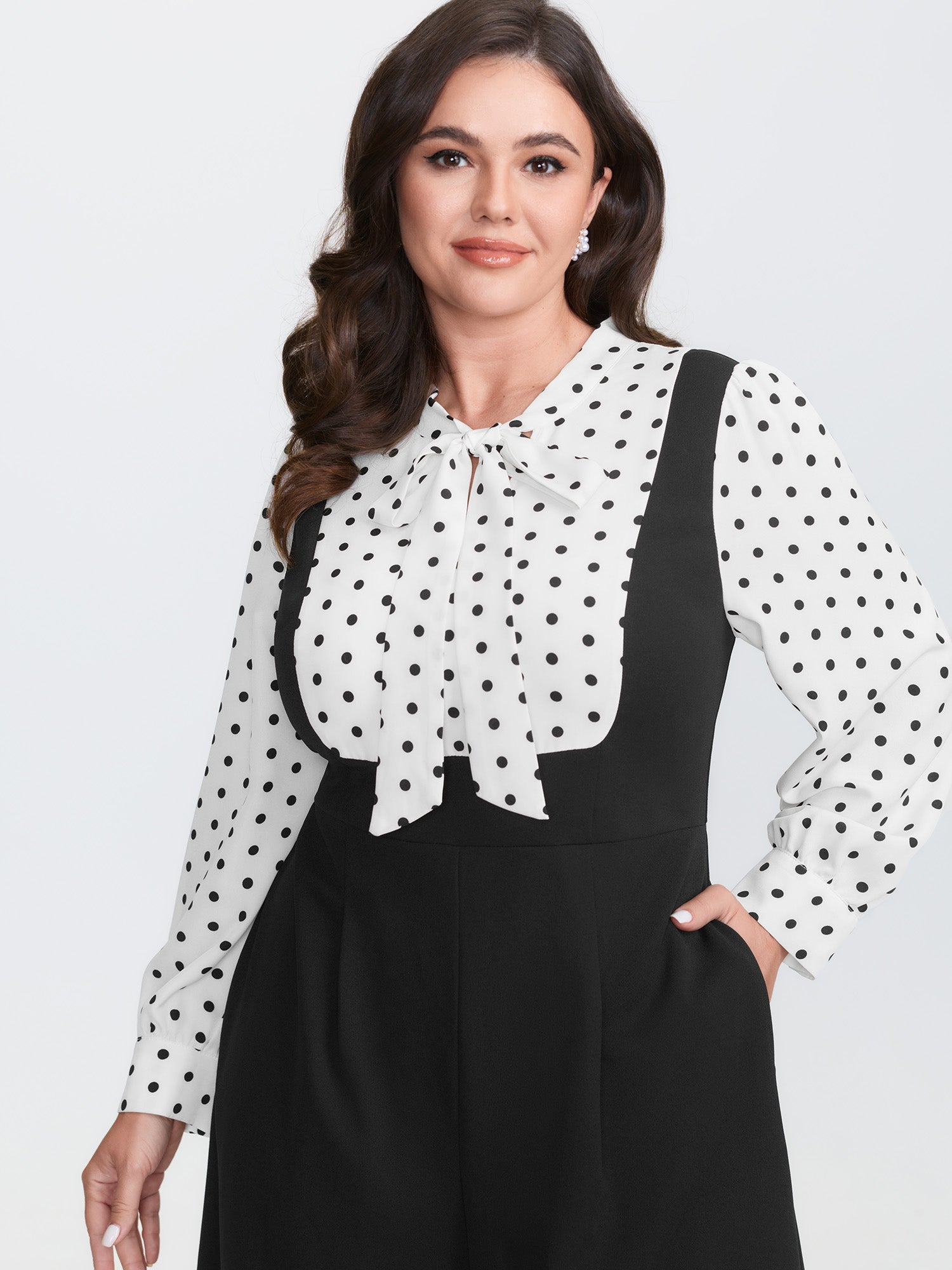 2-In-1 Polka Dot Neck-Tie Jumpsuit
