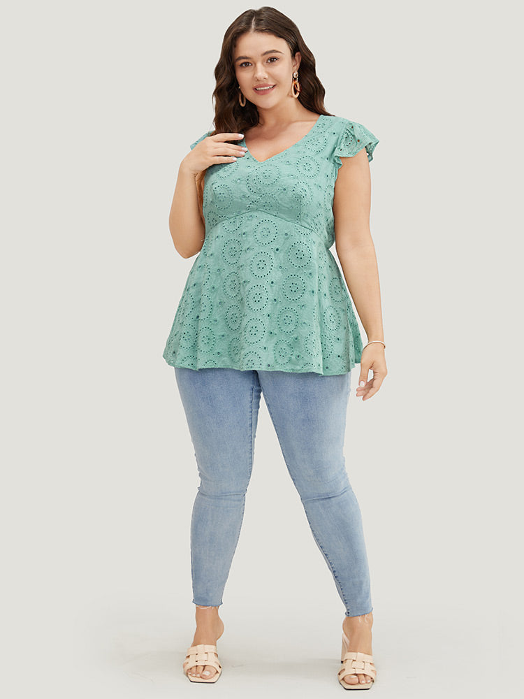 Solid Broderie Anglaise Ruffles Cap Sleeve Tank Top