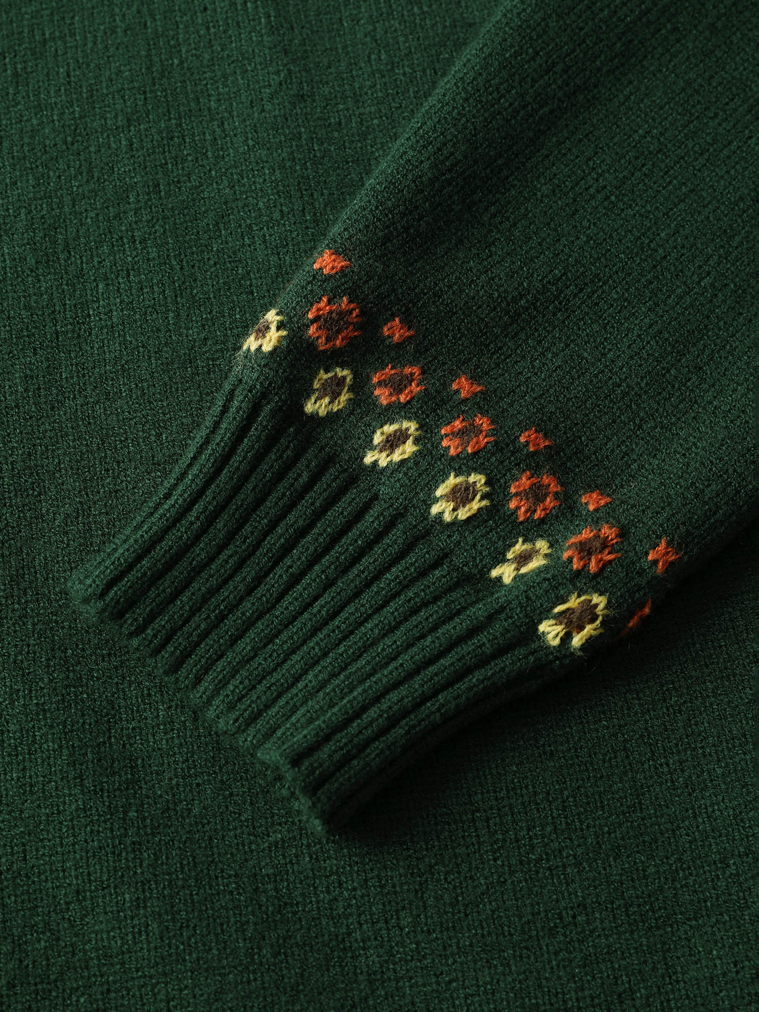 Fair Isle Floral Pattern Ribbed Hem Pullover